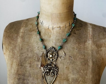 Antique Brass and Turquoise Necklace