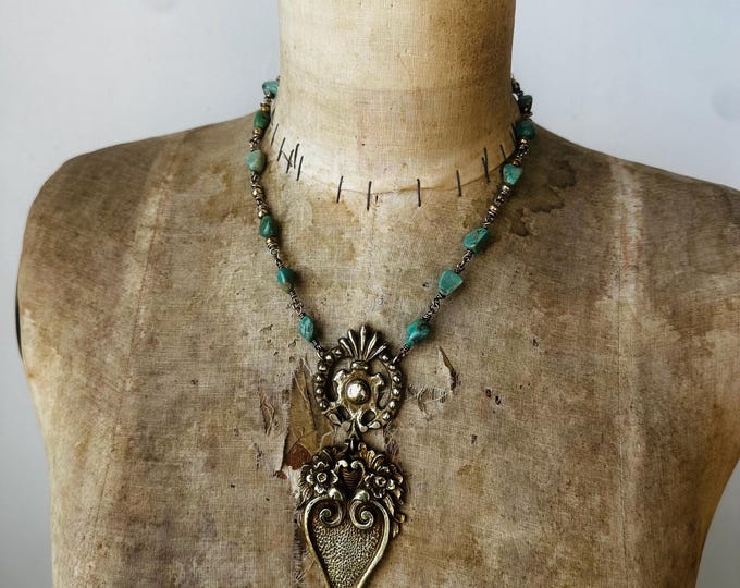 Antique Brass and Turquoise Necklace