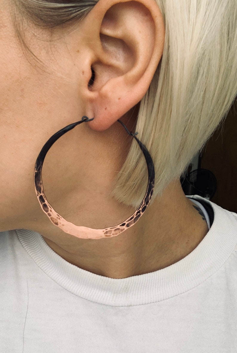 Copper Ombre Hoop Earrings / Hammered / Custom / Large / Small / Rustic Jewelry / Statement Earrings / Hoops / boho Hoops / daniellerosebean image 2