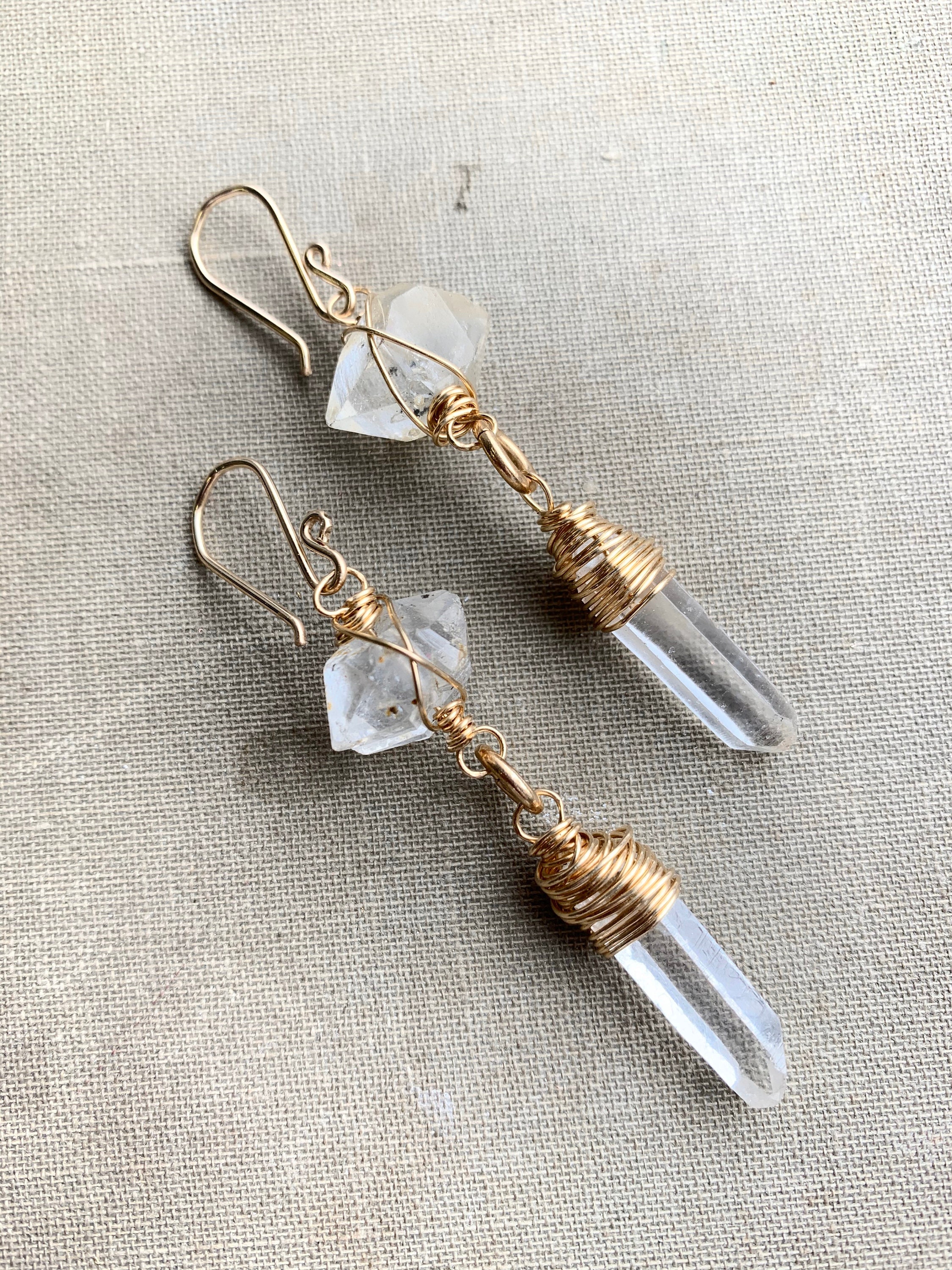 Quartz Point Earrings / Raw Crystal Earrings / Gold Earrings / Dangle