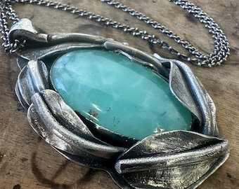 Sterling Silver Chrysoprase Statement Necklace