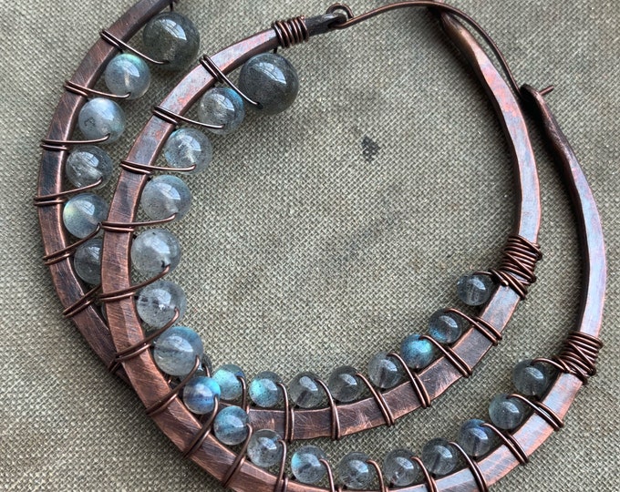 Copper and Labradorite Hoops