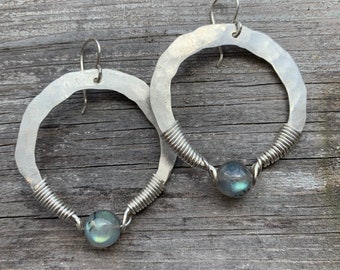 Sterling Silver Earrings / Labradorite / Healing Stones / Silver Dangle Earrings / Statement Earrings / dangle hoops / daniellerosebean