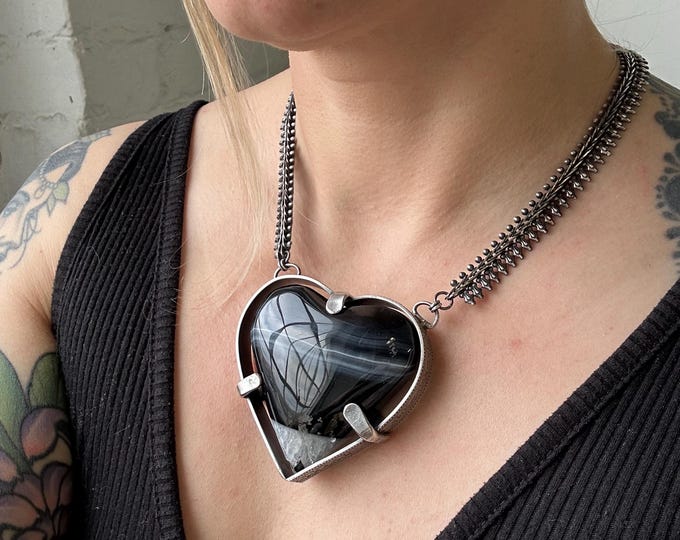 Black Agate Heart Statement Necklace