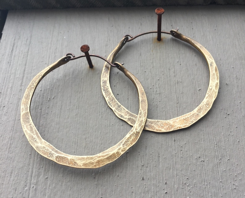 Hoop Earrings / Large Hoops / Brass / Hammered Hoops / Thick Hoops DanielleRoseBean / Custom jewelry / Big Hoops / Boho / sale image 4
