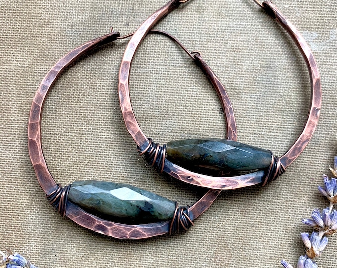 Copper and labradorite Hoops