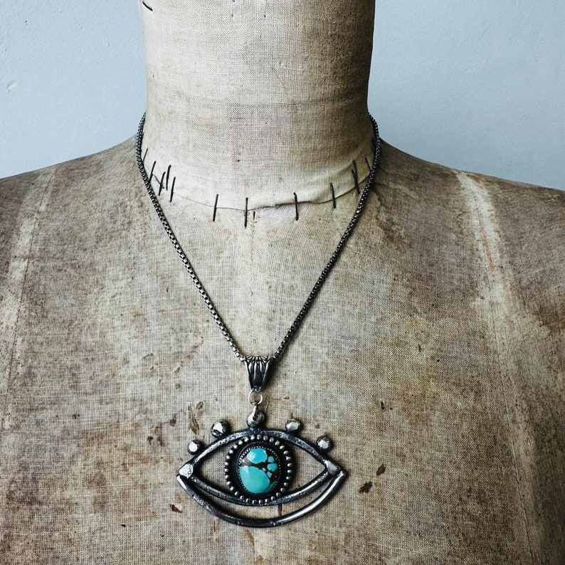 Kingman Turquoise Necklace / Sterling Silver / Evil Eye Pendant / daniellerosebean / Boho Necklaces / Statement Jewelry / talisman Jewell image 3