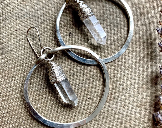 Hoop Earrings / Sterling Silver Hoops / Clear Crystal / Crystal Earrings / Drop Earrings / Silver Hoops /Daniellerosebean / Black Friday