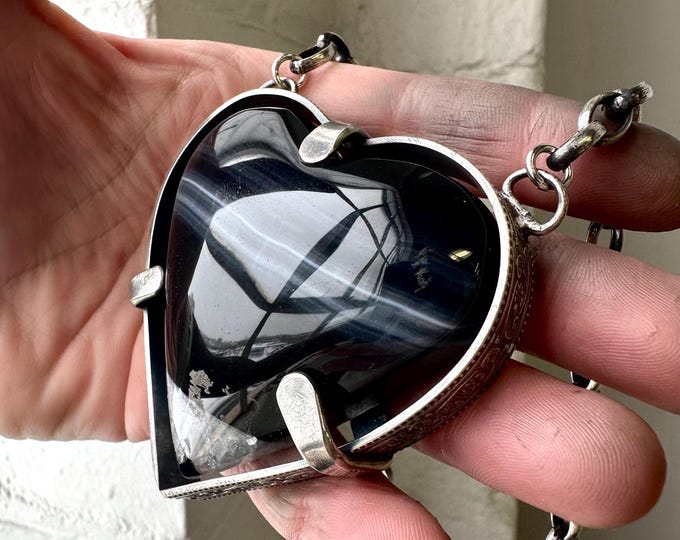Black Agate Heart Statement Necklace