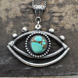 Kingman Turquoise Necklace / Sterling Silver / Evil Eye Pendant / daniellerosebean / Boho Necklaces / Statement Jewelry / talisman Jewell image 5