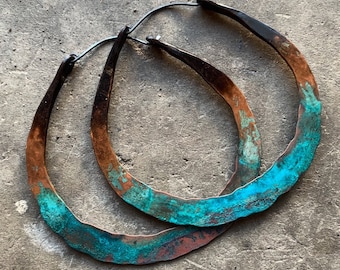 Large Hoop Earrings / Copper Hoops / Rustic / Big Hoops / Ombre / Thick hoops / Huge Hoop Earrings / Daniellerosebean / Statement Earrings