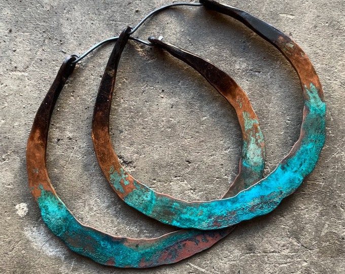 Copper Ombre Hoop Earrings with Turquoise Patina