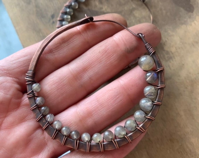 Copper and Labradorite Hoops