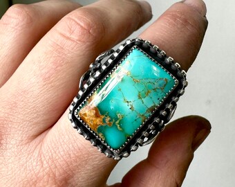 Kingman Turquoise Ring / Crescent Moon Rings / Sterling Silver / Statement Jewelry / daniellerosebean / Boho Jewellery / Healing Stones