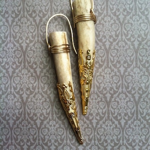 Gouden filigraan gewei hangoorbellen, handgemaakt