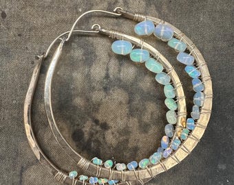 Handmade 14k Gold Fill Hoop Earrings with Fire Opals
