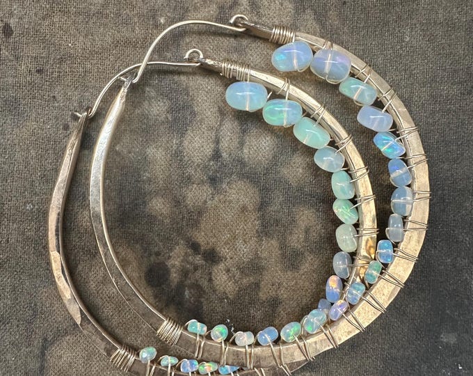 Handmade 14k Gold Fill Hoop Earrings with Fire Opals