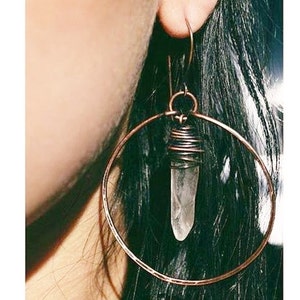 Copper Hoop Earrings Crystal Earrings Raw Quartz Healing Crystals Copper Hoops /Rustic Jewelry DanielleRoseBean Dangle Hoops image 4