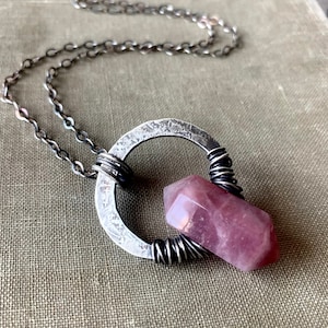 Crystal Necklace / Mauve Rose Quartz Point Pendant  / Pink Crystals  / Healing Stones / daniellerosebean / sterling silver chain