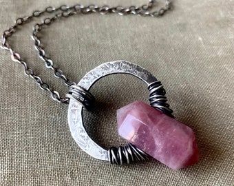 Mauve Rose Quartz Crystal Necklace