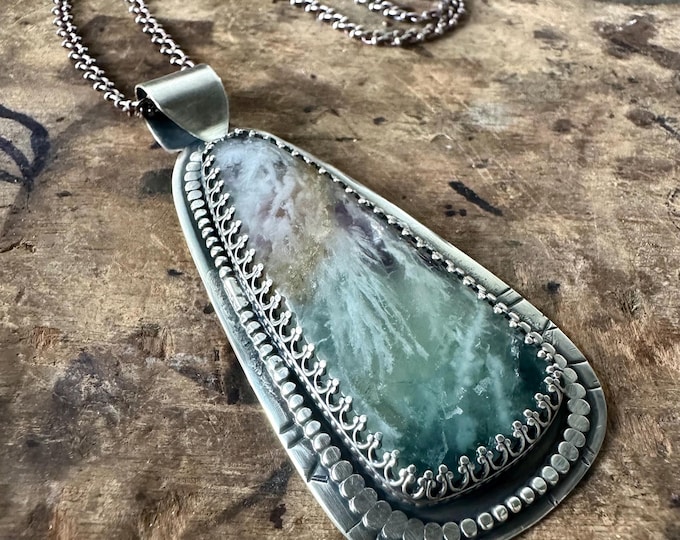 Fluorite Pendant / Sterling Silver Necklaces / Daniellerosebean / Boho / Purple Green Stone / Statement Jewelry / Healing Stones / OOAK