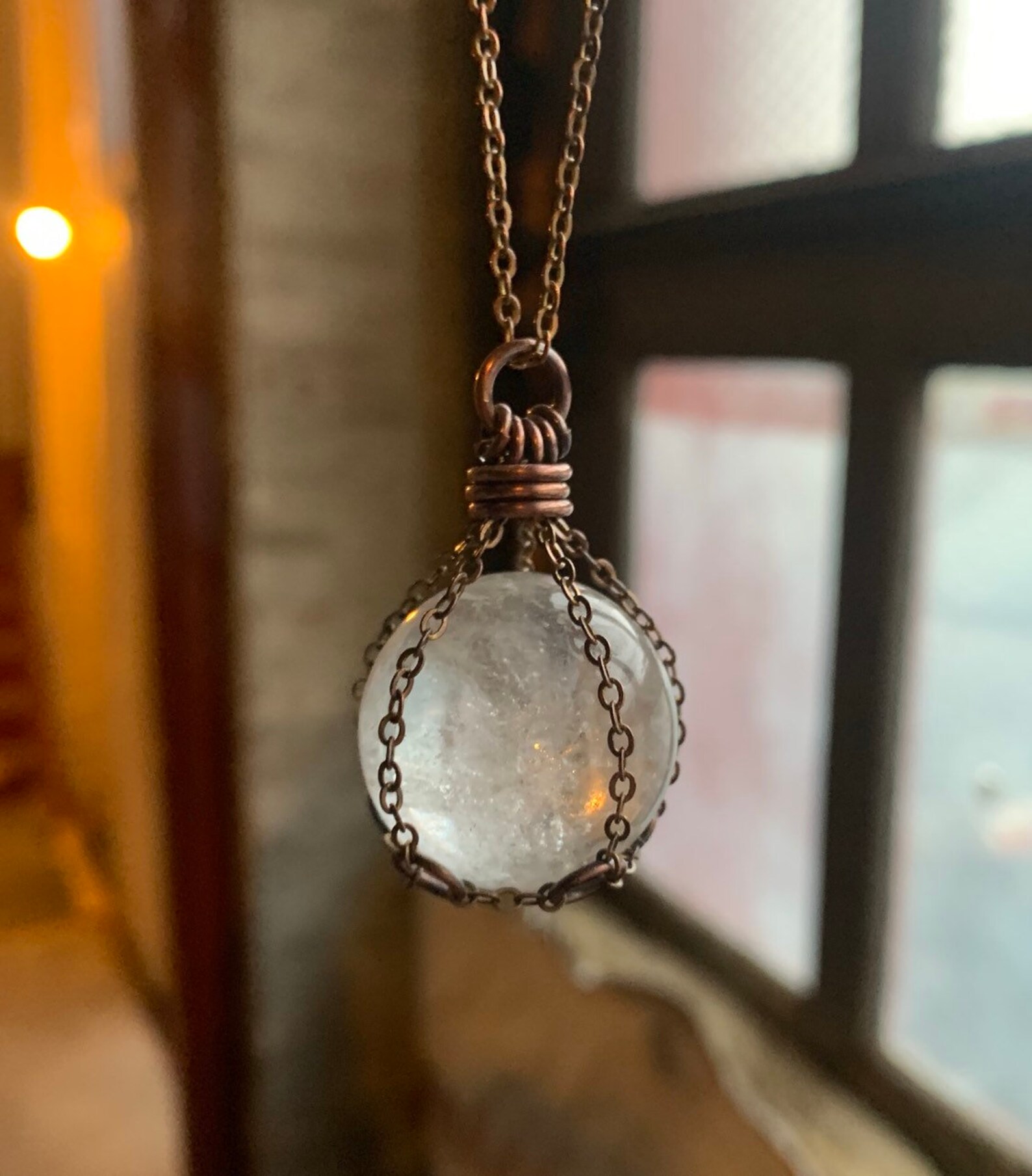 Crystal Ball Necklace Quartz Crystal Healing Crystal Clear Etsy