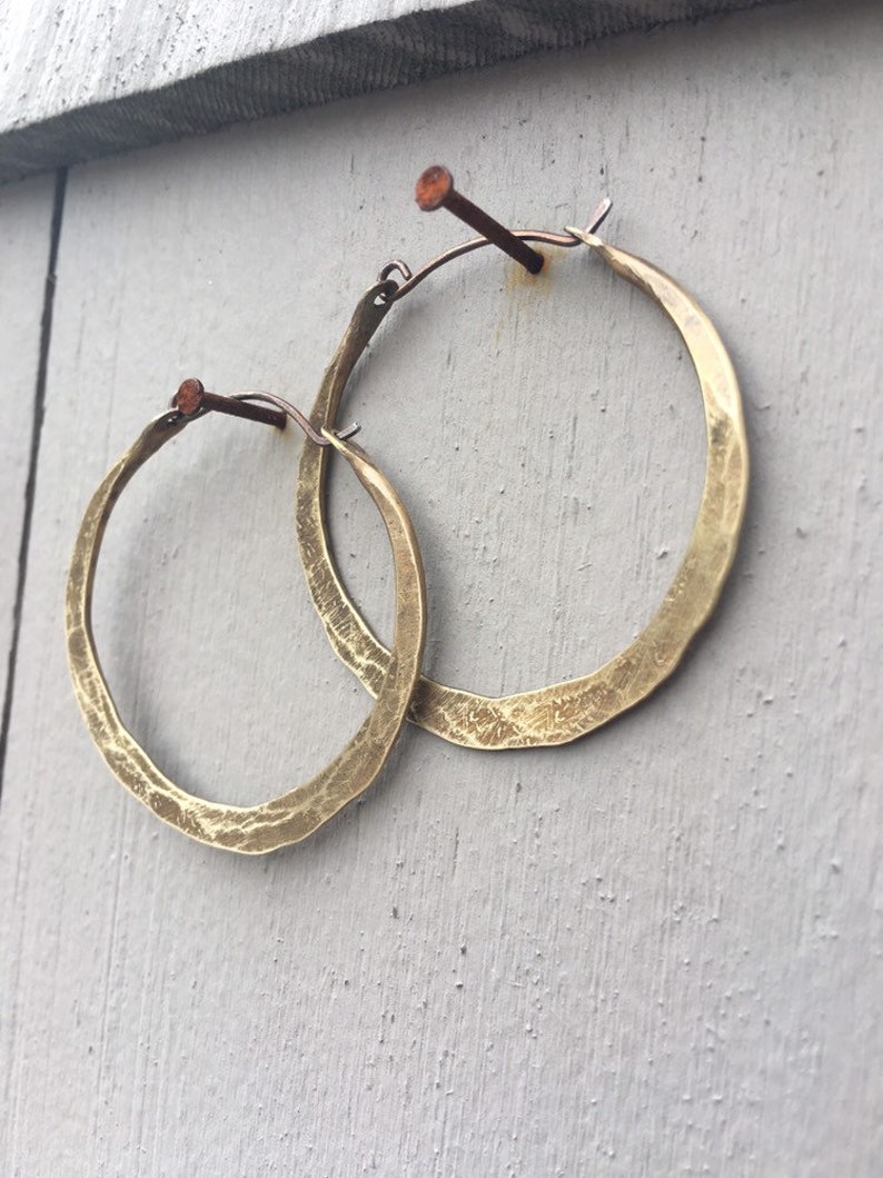 Hoop Earrings / Large Hoops / Brass / Hammered Hoops / Thick Hoops DanielleRoseBean / Custom jewelry / Big Hoops / Boho / sale image 6