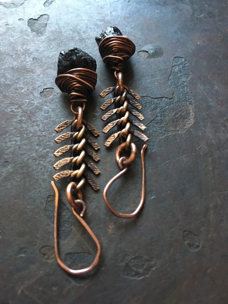 Raw Black Tourmaline Dangle Earrings Long Earrings Gemstone Earrings Wire Wrap Jewelry Daniellerosebean Wire Wrap Earrings Cyber Monday image 4