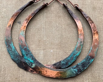 Copper Ombré Rustic Hoop Earrings / hammered / boho jewelry / patina  / Tribal / Statement Earrings / daniellerosebean / Custom Hoops