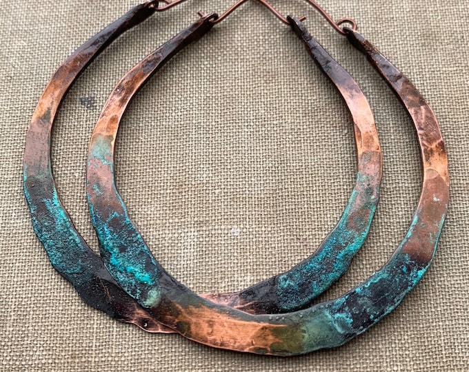 Copper Ombré Rustic Hoop Earrings