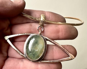Prehnite Evil Eye Brass Necklace