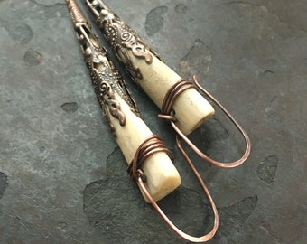 Filigree Antler Earrings / Real Deer Antlers / Rustic Jewelry / Dangle Earring / Daniellerosebean Boho / Antler Tips / Copper / Unisex