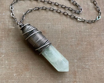 Crystal Necklace / Prehnite Point / Crystal Pendant / Healing Crystal / Healing Stones / daniellerosebean / sterling silver necklace