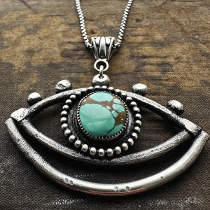 Kingman Turquoise Necklace / Sterling Silver / Evil Eye Pendant / daniellerosebean / Boho Necklaces / Statement Jewelry / talisman Jewell image 4