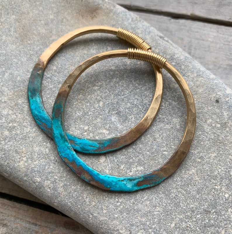 8 Gauge Hoops / Brass Hoop Earrings /Gauged Hoops / Ombre / Etsy
