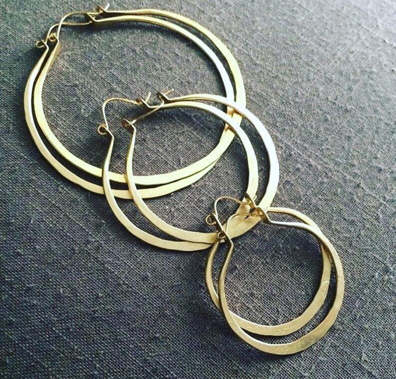 Brass Hoop Earrings / Large Hoops / Brass Hoops / Hammered Etsy