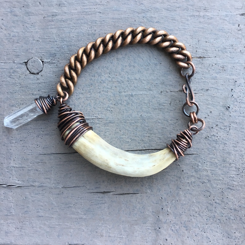 Real Deer Antler Bracelet Wire Wrapped Bracelet Rustic Jewelry Chain Bracelet Deer Antler Jewelry DanielleRoseBean Antler Tip image 1