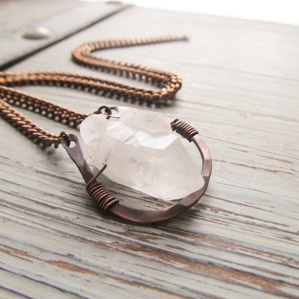 Raw Quartz Crystal Necklace Wire Wrap Necklace Quartz Point Necklace Rustic Jewelry DanielleRoseBean Crystal Statement Necklace