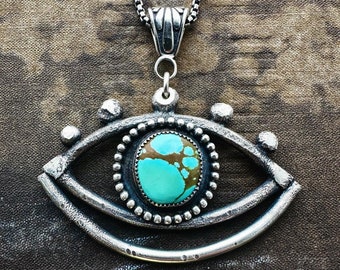 Kingman Turquoise Necklace / Sterling Silver / Evil Eye Pendant / daniellerosebean / Boho Necklaces / Statement Jewelry / talisman Jewell