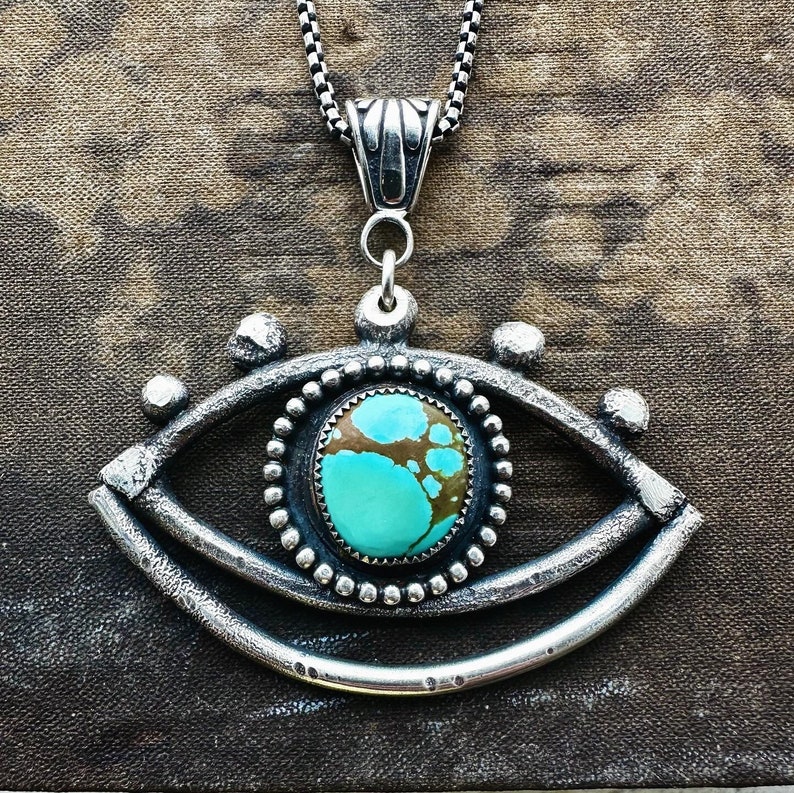 Kingman Turquoise Necklace / Sterling Silver / Evil Eye Pendant / daniellerosebean / Boho Necklaces / Statement Jewelry / talisman Jewell image 1