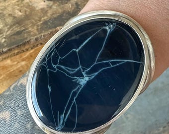 Spiderweb Obsidian Cuff Bracelet