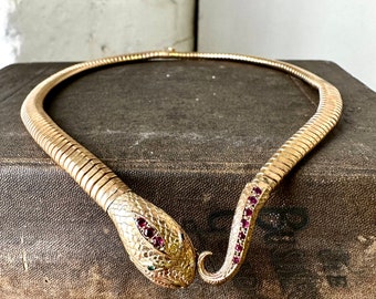 Vintage Gold Snake Collar / genuine Gold Necklace / Ruby / Emerald / 9 ct / Snake Chain / Choker / Real Gold Jewellery / Snake Necklaces