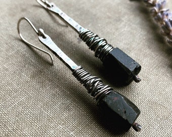 Raw Black Tourmaline Earrings