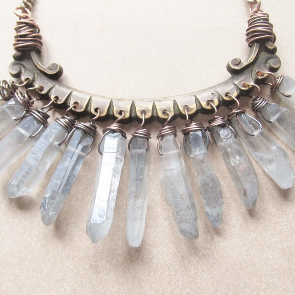 Raw Quartz Bib Necklace Wire Wrap Crystal Points Rustic Jewelry Necklace Statement Jewelry DanielleRoseBean Quartz Crystal Bib