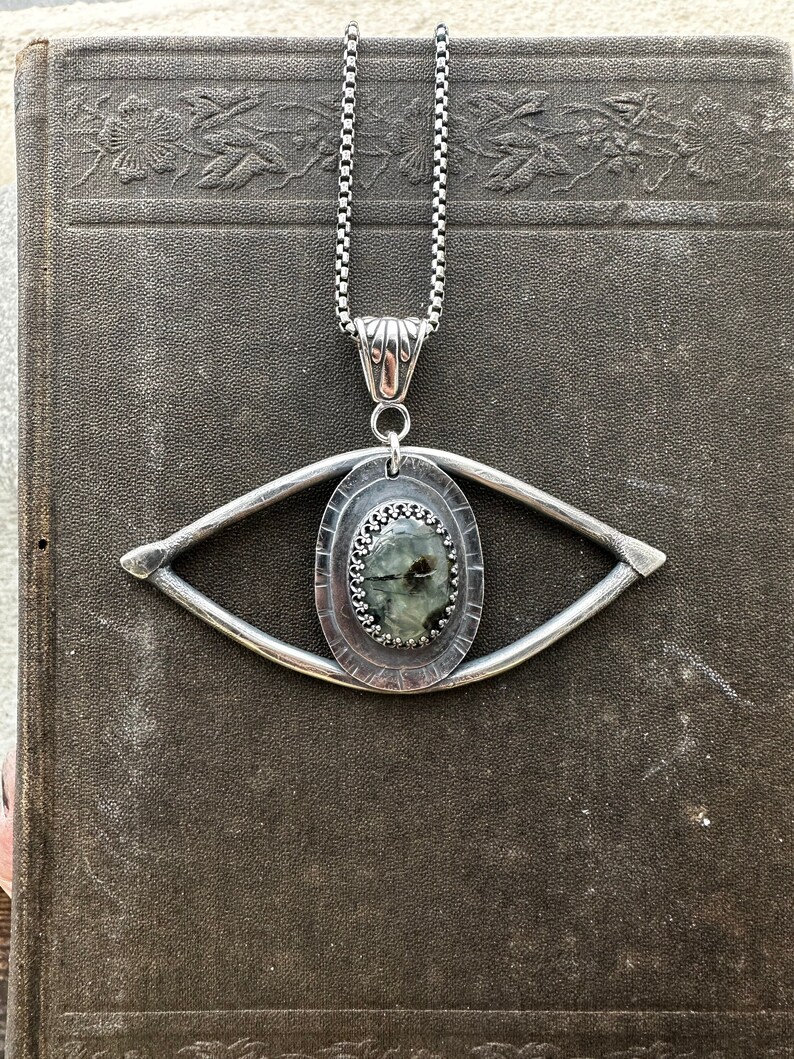 Evil Eye Statement Necklace / Sterling Silver Jewelry / Third Eye / Boho / Statement Jewellery / Healing Pendant / daniellerosebean / Pearl image 2