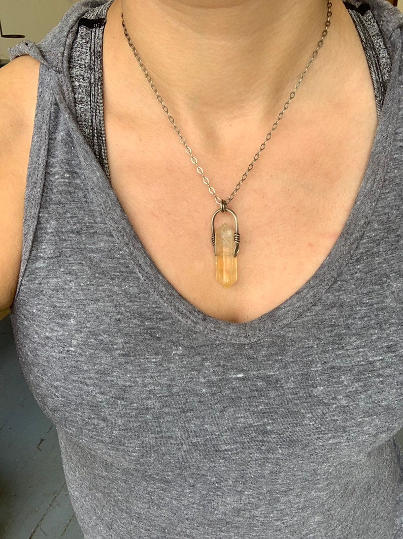 Citrine Necklace / Healing Crystals / Sterling Silver / Crystal Necklace / Silver Necklace / daniellerosebean / mustard yellow / rustic image 5