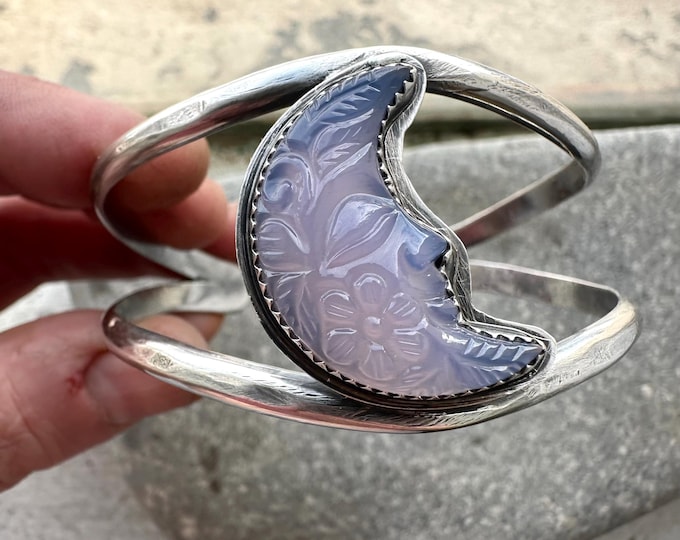 Lavender Chalcedony Crescent Moon Cuff Bracelet