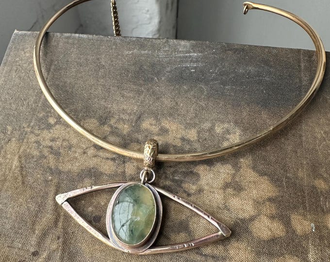 Prehnite Evil Eye Brass Necklace