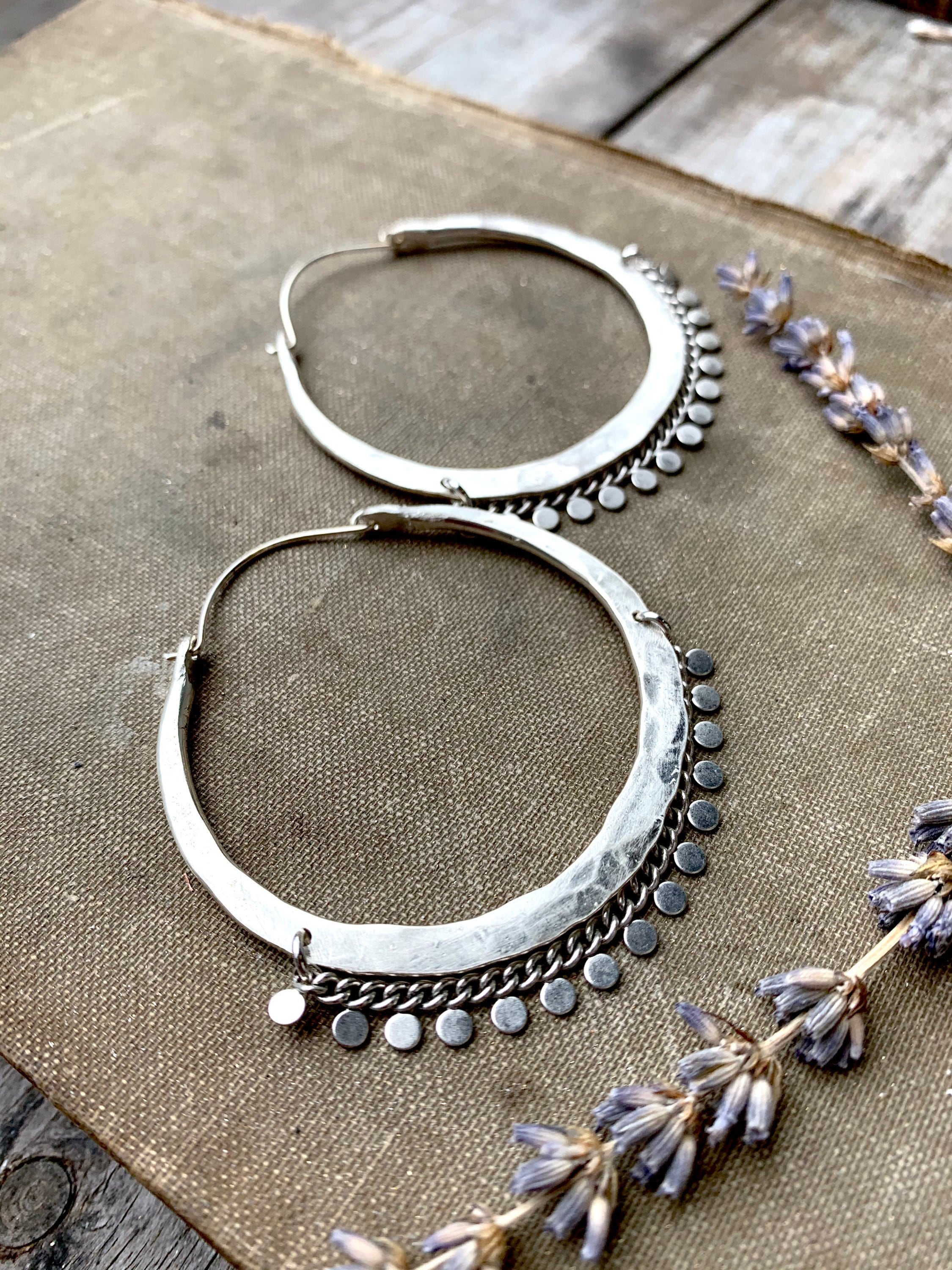 Sterling silver fringe hoop earrings