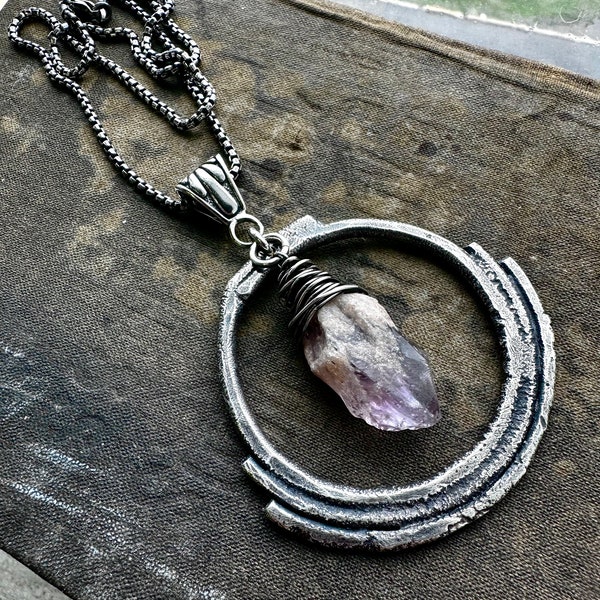 Raw Amethyst Necklace / Sterling Silver Necklaces / Daniellerosebean / Purple Stone Pendant / Rustic Jewellery / Boho Jewelry /